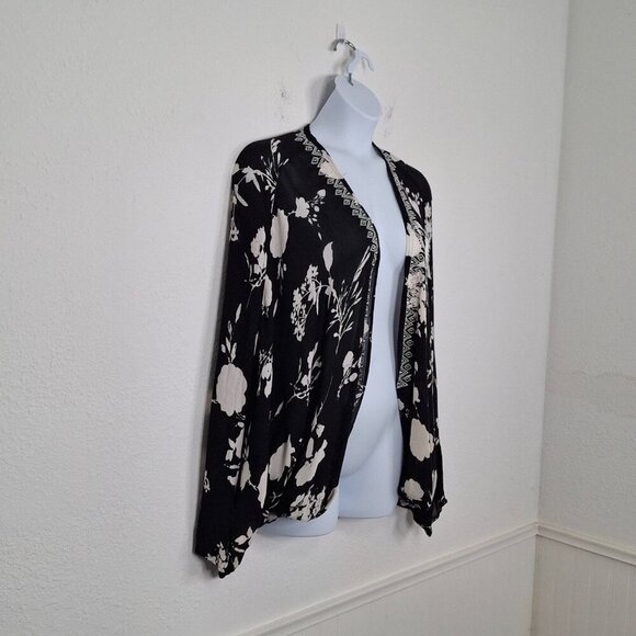 Lucky Brand Floral Kimono Sz O/S Embroidered Neutral Minimalist Boho Beach - Picture 3 of 12